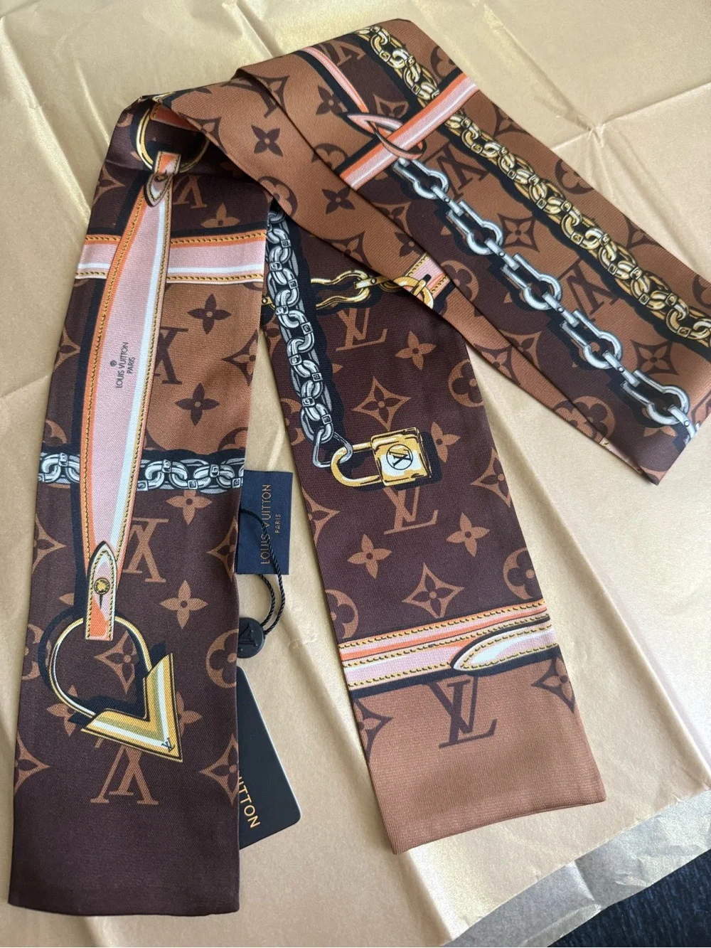 Louis Vuitton Brown Monogram Twilly Scarf Confidential Twilly NWT